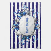Kerst blauw gestreepte keukenhanddoek (Verticaal)