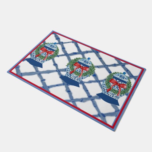 Kerst Blauw Ginger Jars Deurmat Welkom mat (Schuin)