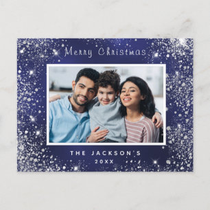 Kerst blauw glitter familie foto briefkaart