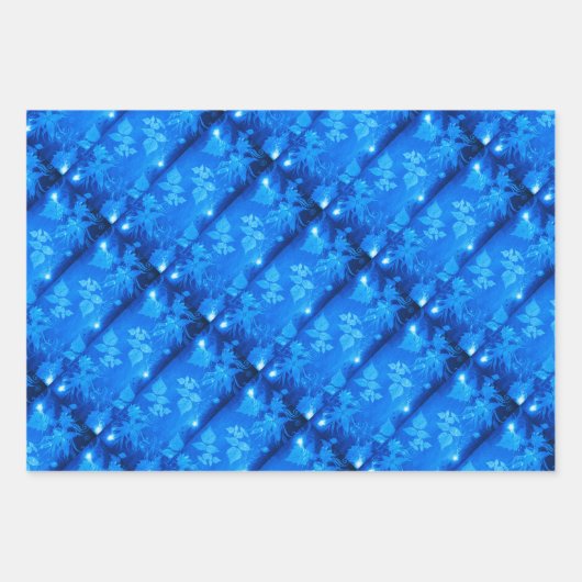 Kerst Blauw Glitter Gouden Sterren, Bloemrijke Gla Inpakpapier Vel (Voorkant 3)
