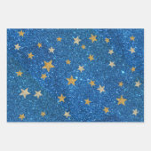 Kerst Blauw Glitter Gouden Sterren, Bloemrijke Gla Inpakpapier Vel (Voorkant)