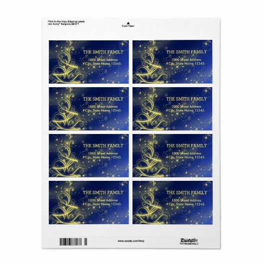 Kerst Blauw Goud Sparkle Sneeuwvlok Etiket (Full Sheet)