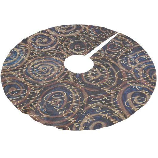Kerst Blauw Goud Swirls Kerstboom Rok (Gekanteld)
