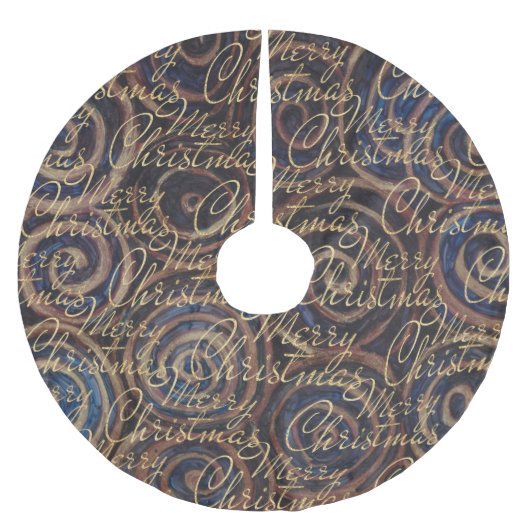 Kerst Blauw Goud Swirls Kerstboom Rok (Voorkant)