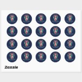 Kerst Blauw Rendier Bloemen Vakantie Ronde Sticker (Vel)