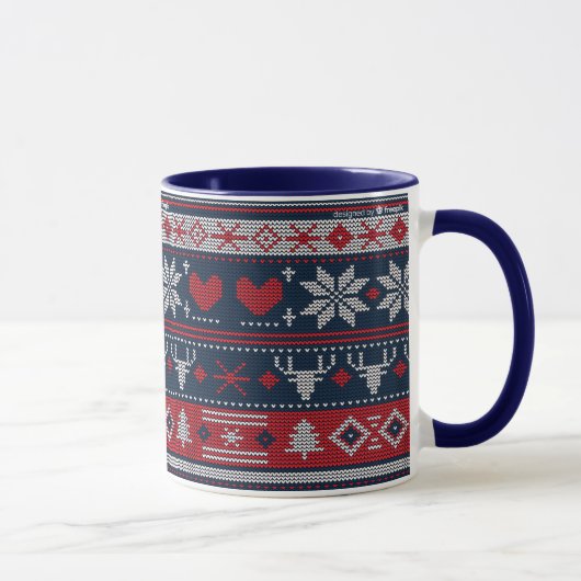 Kerst Blauw Rood Fair Isle Breipatroon Mok (Rechts)
