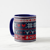 Kerst Blauw Rood Fair Isle Breipatroon Mok (Voorkant links)