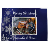 Kerst blauw sneeuwvlokken foto groot cadeauzakje (Achterkant)