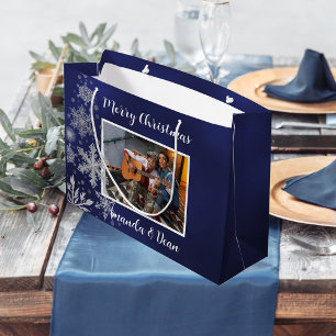 Kerst blauw sneeuwvlokken foto groot cadeauzakje