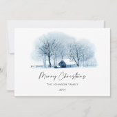Kerst Blauw Winter Dorp Rustiek Landschap Foto Feestdagenkaart (Voorkant)