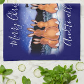 Kerst Blauw Winter Konijnenkonijnenscène Schattige Theedoek (Gevouwen)