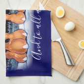 Kerst Blauw Winter Konijnenkonijnenscène Schattige Theedoek (Quarter Fold)