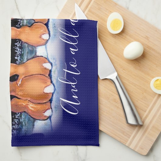 Kerst Blauw Winter Konijnenkonijnenscène Schattige Theedoek (Quarter Fold)