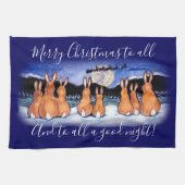 Kerst Blauw Winter Konijnenkonijnenscène Schattige Theedoek (Horizontaal)