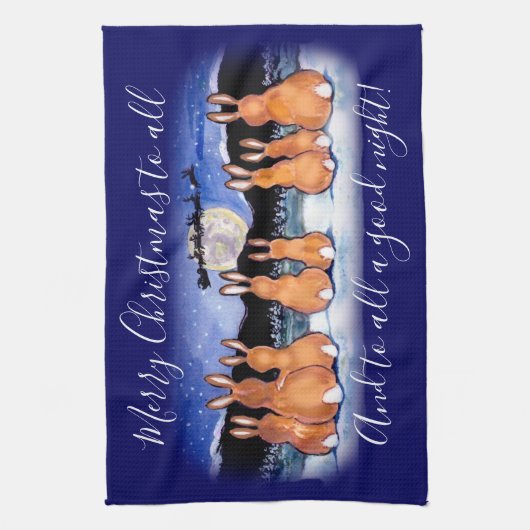 Kerst Blauw Winter Konijnenkonijnenscène Schattige Theedoek (Verticaal)