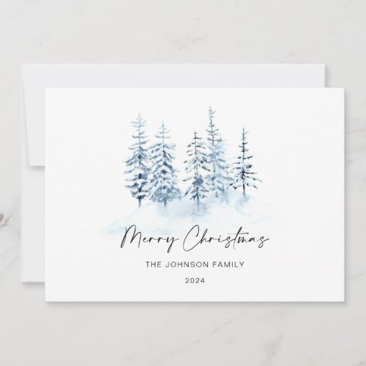 Kerst Blauw Winter Rustiek Landschap Business Feestdagenkaart (Voorkant)