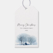 Kerst Blauw Winter Village Rustiek Landschap Cadeaulabel (Voorkant)