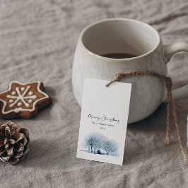 Kerst Blauw Winter Village Rustiek Landschap Cadeaulabel