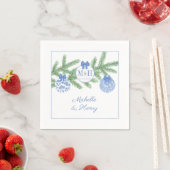 Kerst Blauw Wit Chinoiserie Monogram Huwelijk Servet (Insitu)