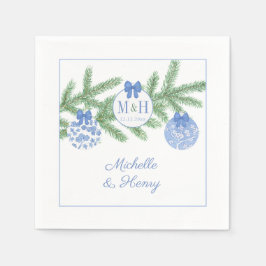 Kerst Blauw Wit Chinoiserie Monogram Huwelijk Servet