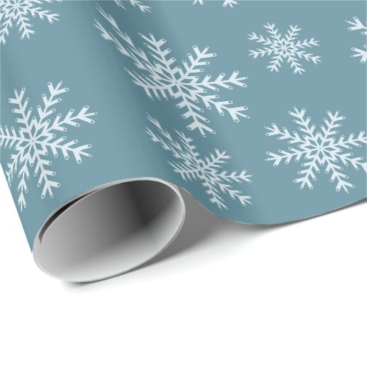 Kerst Blauw Witte Sneeuwvlokken Cadeaupapier (Rol Hoek)