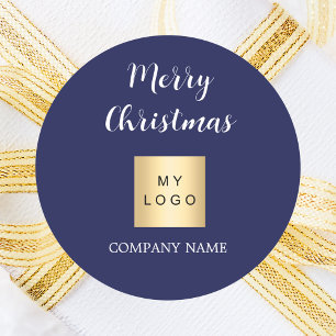Kerst blauw zakelijke logo ronde sticker