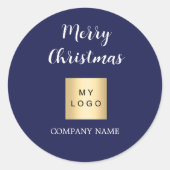 Kerst blauw zakelijke logo ronde sticker (Voorkant)
