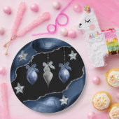 Kerst Blauw/Zilver Ornamenten op Agaat Art Papieren Bordje (Feest)