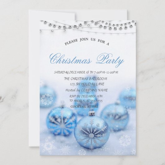 Kerst Blauwe Ballen, Sterren Kerst Bedrijfsfeest Kaart (Voorkant)