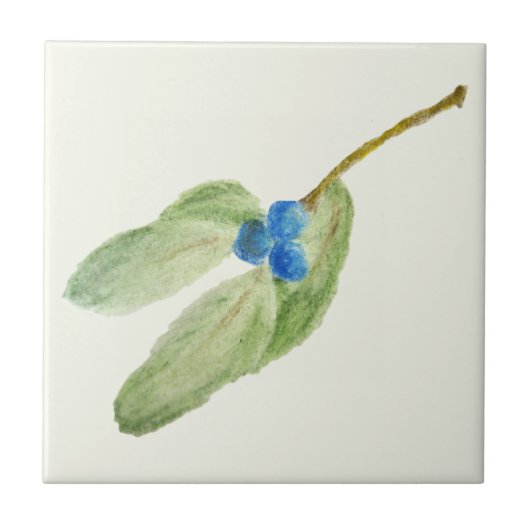 Kerst Blauwe bessen Spring Rustiek Botanisch Tegeltje (Voorkant)
