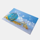 Kerst Blauwe Decoratiebal Deurmat (Schuin)