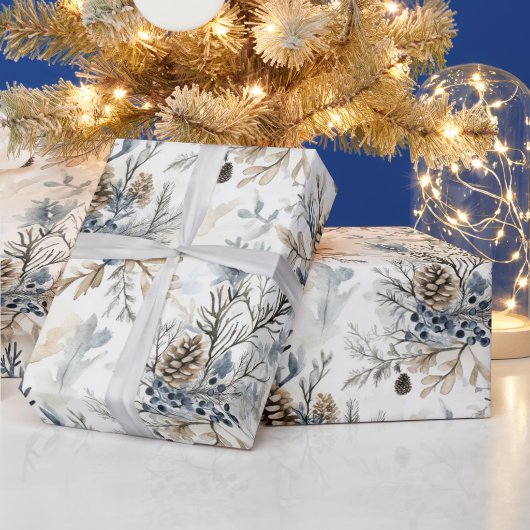 Kerst Blauwe Dennenappels Cadeaupapier (Feestdagen)
