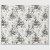 Kerst Blauwe Dennenappels Cadeaupapier (Vlak)