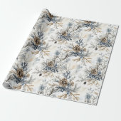 Kerst Blauwe Dennenappels Cadeaupapier (Uitgerold)