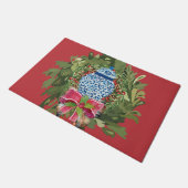 Kerst Blauwe Ginger Jar Krans Deurmat (Schuin)