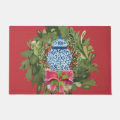 Kerst Blauwe Ginger Jar Krans Deurmat (Voorkant)