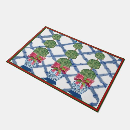 Kerst Blauwe Ginger Jars Deurmat Welkom Mat (Schuin)