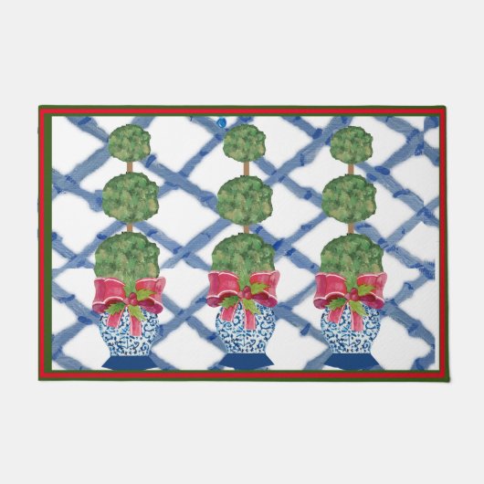 Kerst Blauwe Ginger Jars Deurmat Welkom Mat (Voorkant)