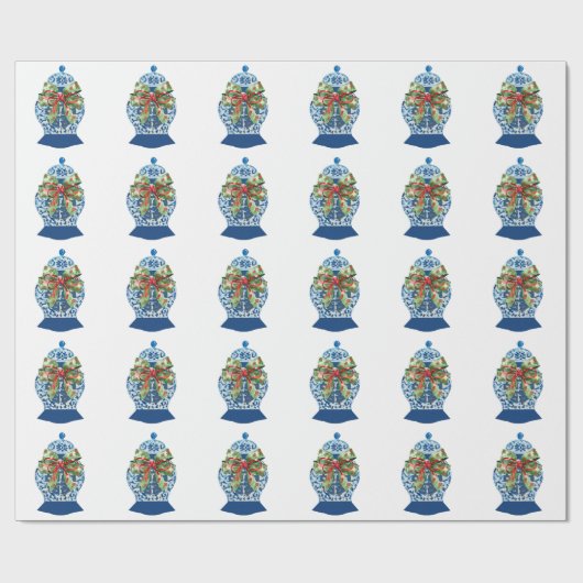 Kerst Blauwe Ginger Jars Wrapping Paper Cadeaupapier (Vlak)