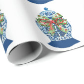 Kerst Blauwe Ginger Jars Wrapping Paper Cadeaupapier (Rol Hoek)