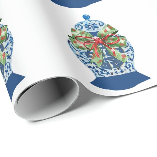 Kerst Blauwe Ginger Jars Wrapping Paper Cadeaupapier (Rol Hoek)