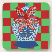 Kerst Blauwe Gingerpot Bier Onderzetter (Voorkant)