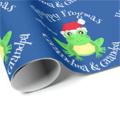 Kerst Blauwe Kikker Santa Hoed Novelty Naam Cadeaupapier (Rol Hoek)