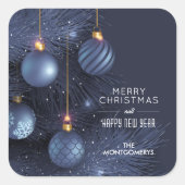 Kerst Blauwe Ornamenten Vierkante Sticker (Voorkant)