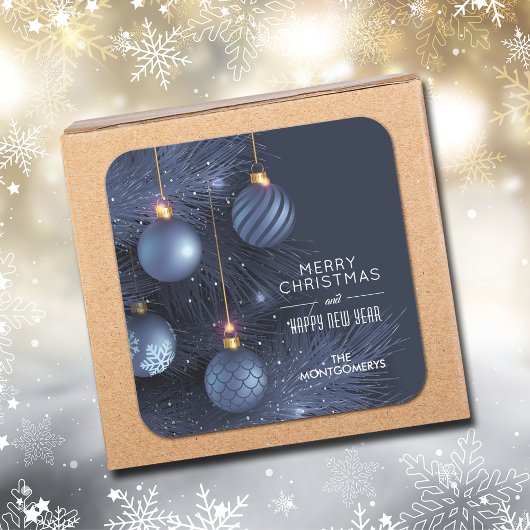 Kerst Blauwe Ornamenten Vierkante Sticker