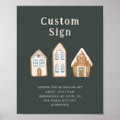 Kerst Blauwe Peperkoekhuis Aangepast Bord Poster (Voorkant)