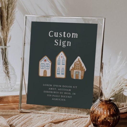 Kerst Blauwe Peperkoekhuis Aangepast Bord Poster