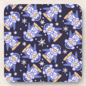 Kerst blauwe pinguïn vogelset van 6 onderzetters (Voorkant)