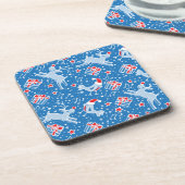 Kerst blauwe rendieren vogelset van 6 onderzetters (Linkerzijde)