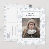 Kerst Blauwe Sneeuwvlok Waterverf Custom Foto Feestdagenkaart (Voorkant / Achterkant)